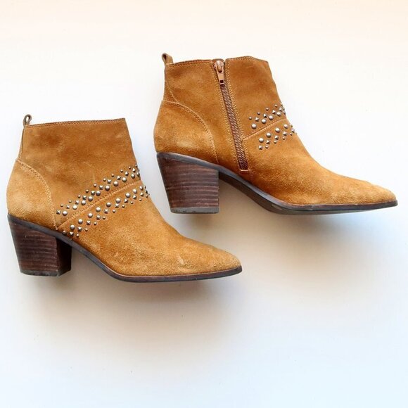 Lucky Brand Latinia Brown Suede Leather Almond Toe Studded Ankle Boots Booties 7 - Picture 12 of 16